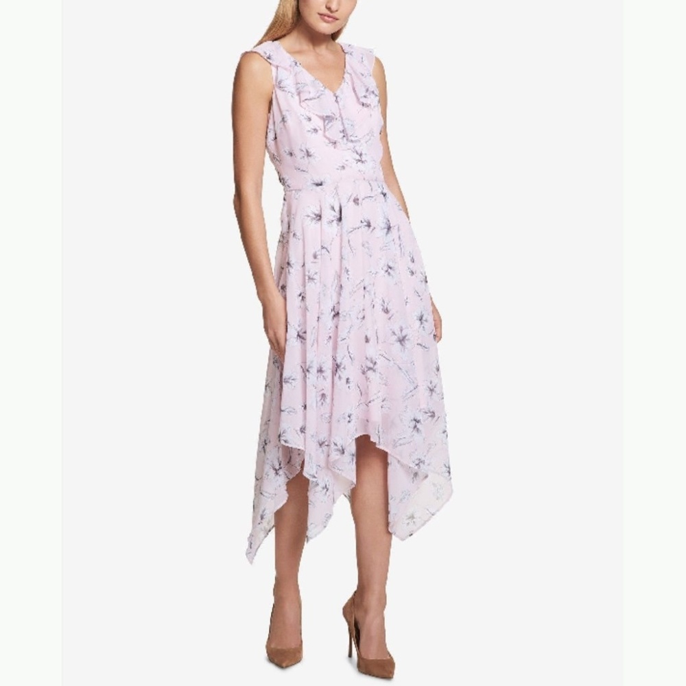 🔴Kensie Floral-Print Handkerchief-Hem Dress
